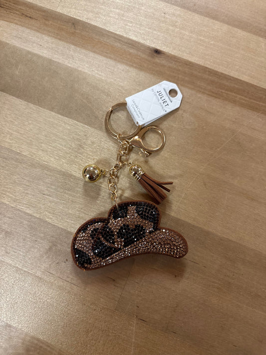 BEDAZZLED COW PRINT COWBOY HAT BAG CHARM