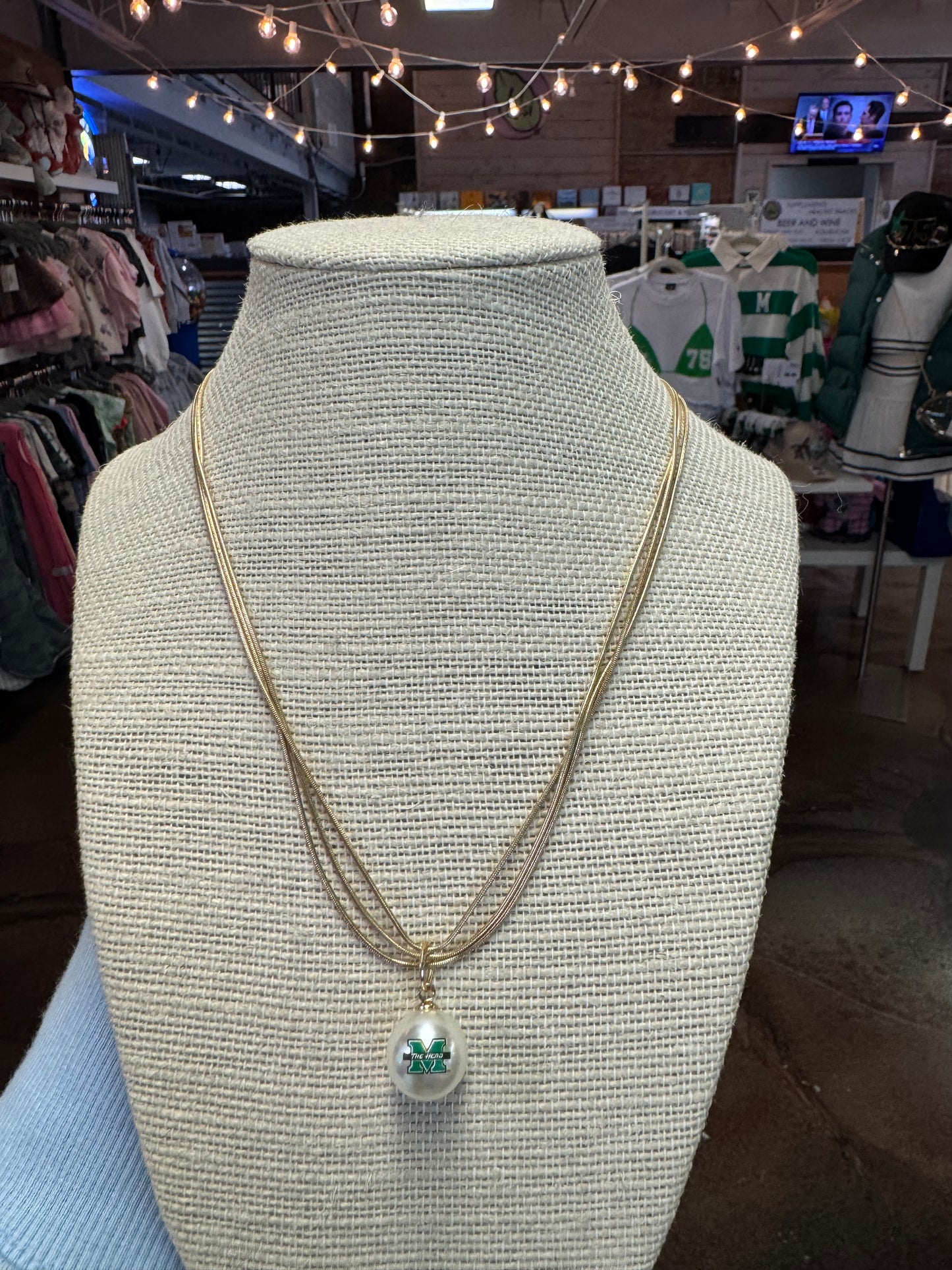 MARSHALL PEARL LOGO LAYERED NECKLACE
