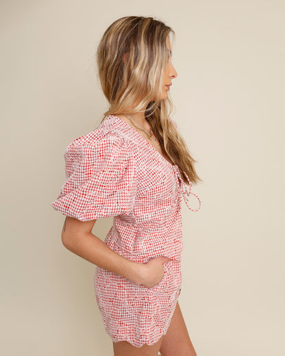 JULY RED GINGHAM SCALLOPED SHORTS