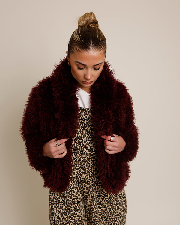 MERLOT SHAGGY FAUX FUR JACKET