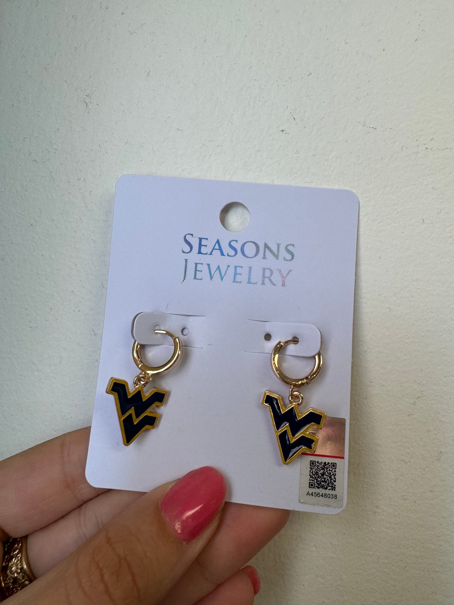 WEST VIRGINIA ENAMEL LOGO HUGGIE HOOP EARRINGS