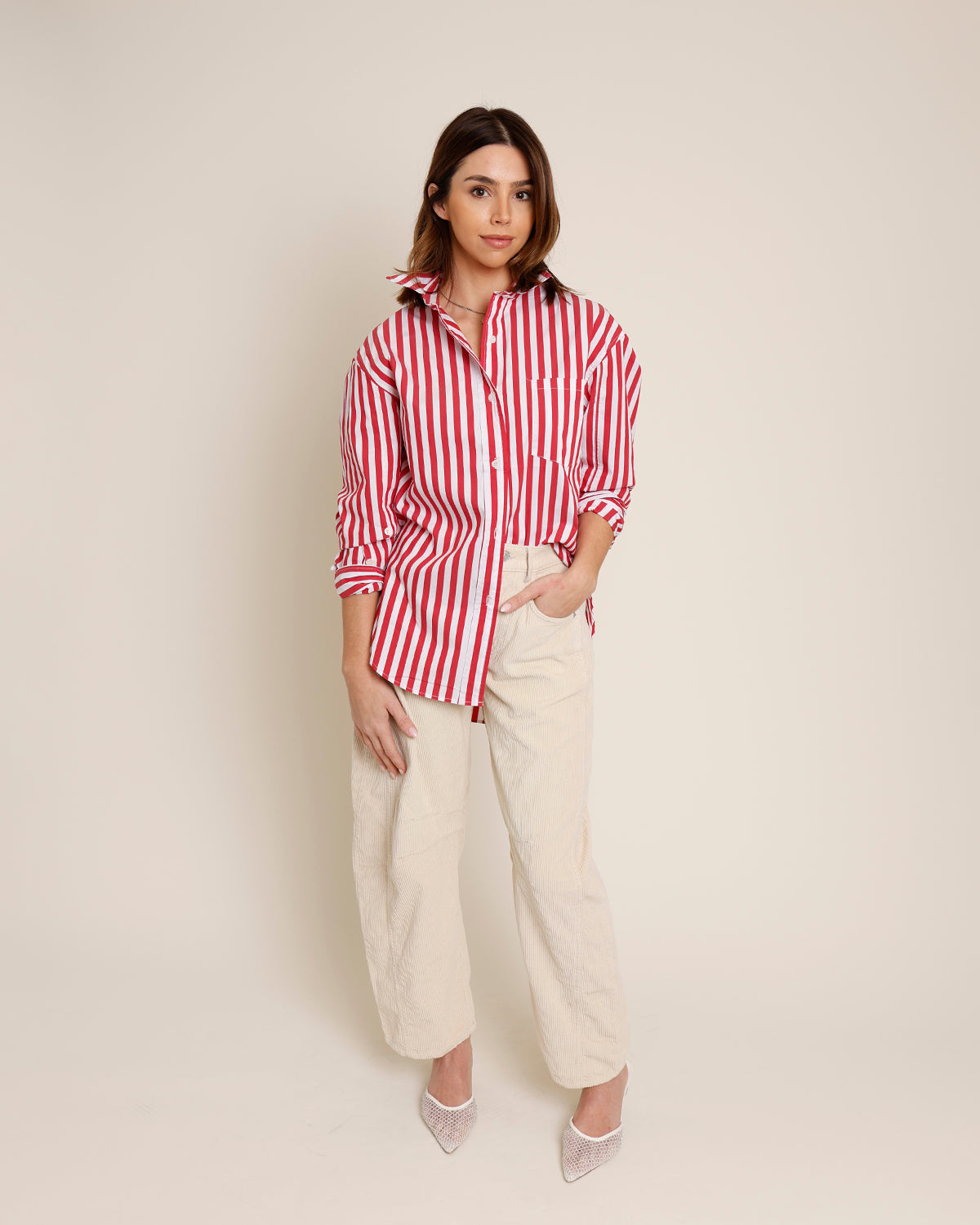 BE MINE STRIPED BUTTON DOWN