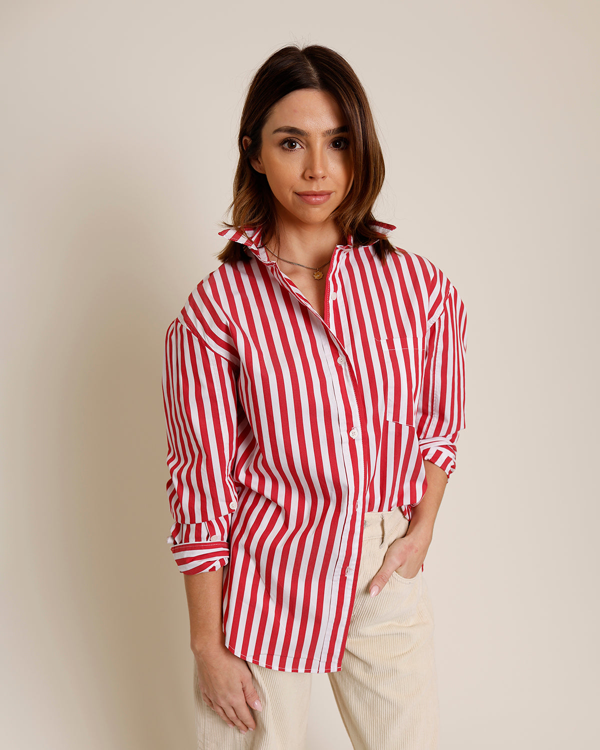 BE MINE STRIPED BUTTON DOWN