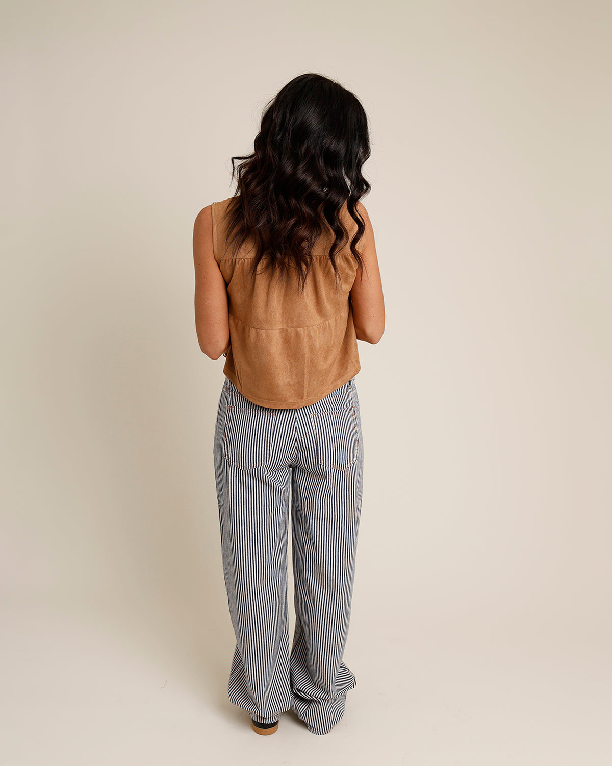 JOLENE TIE-FRONT STUDDED SUEDE VEST TOP