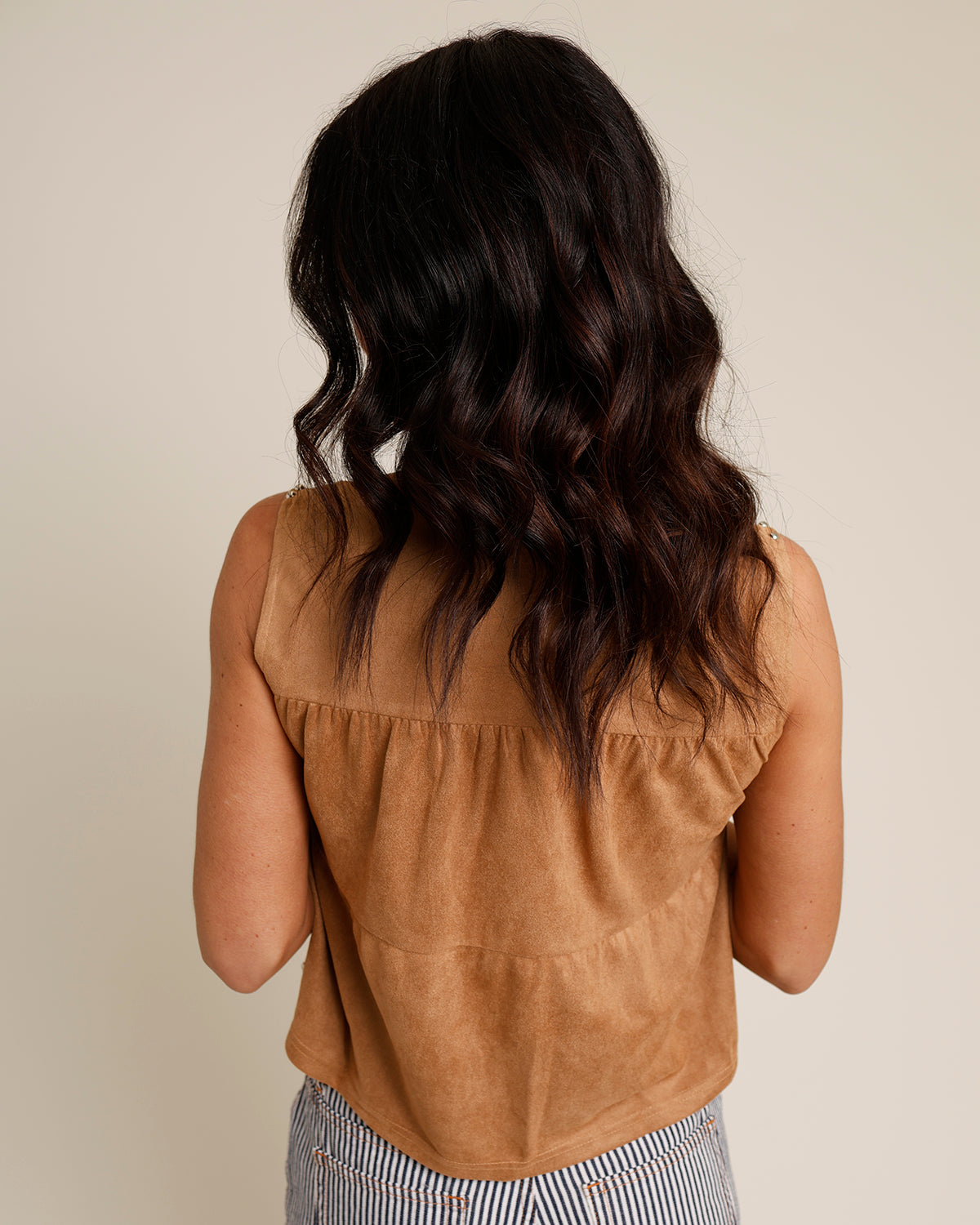 JOLENE TIE-FRONT STUDDED SUEDE VEST TOP