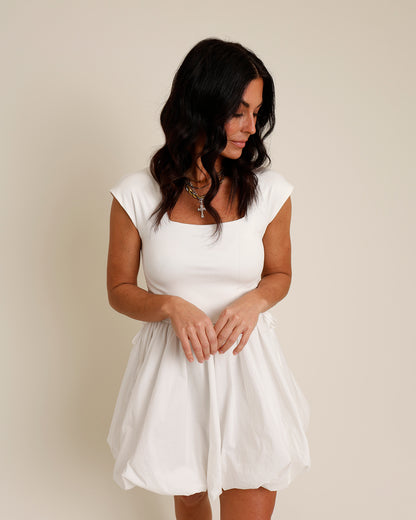 HEAD IN THE CLOUDS BUBBLE HEM MINI DRESS