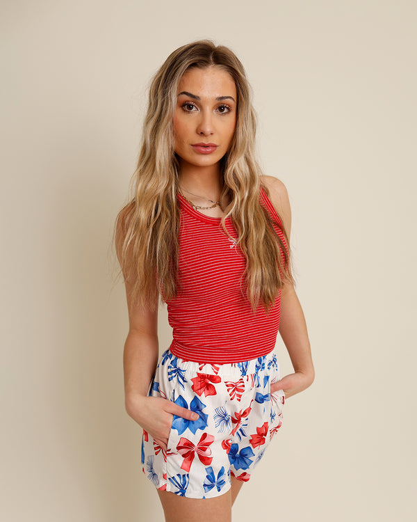 RED, WHITE, & BOW BOXER SHORTS