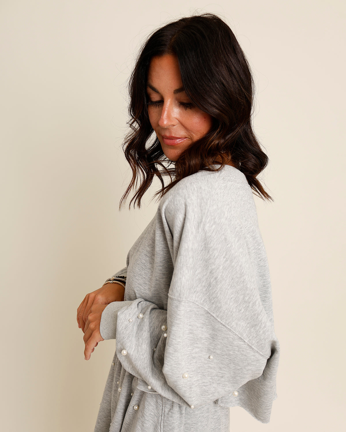 THE WORLD IS YOUR OYSTER PEARL EMBELLISHED RAW HEM TOP