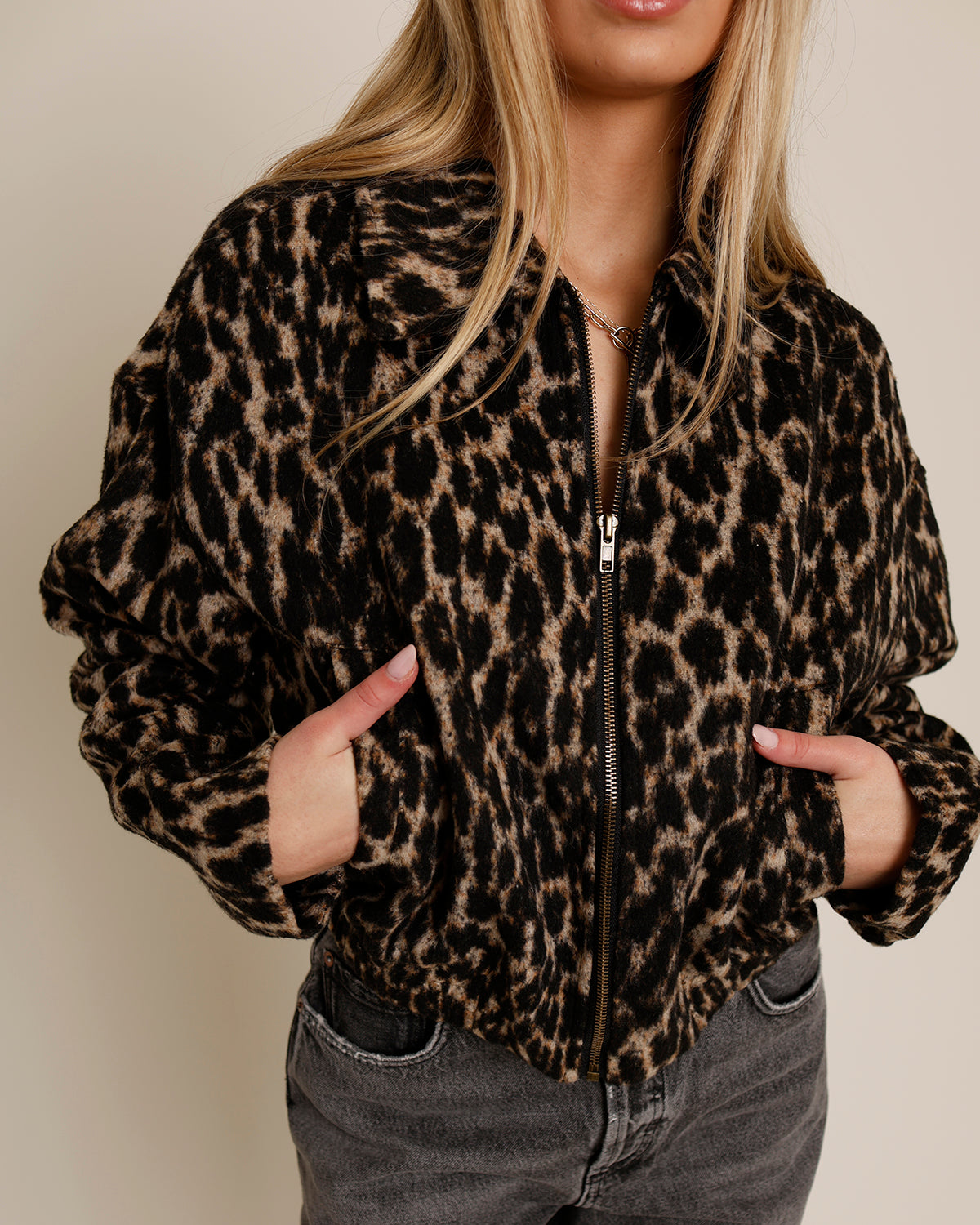 LEOPARD PRINT BOMBER JACKET