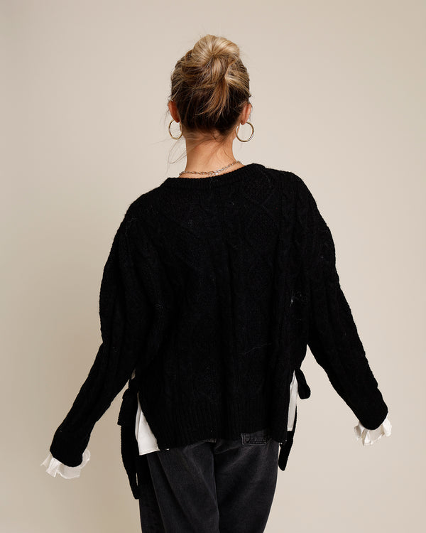 LAYERED CABLE KNIT PULLOVER