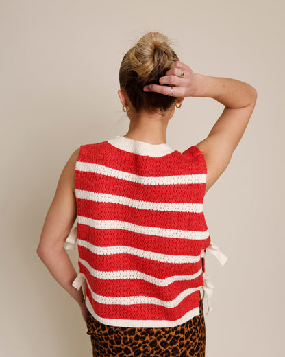 GLAMORY SIDE-TIE STRIPED SWEATER KNIT TOP