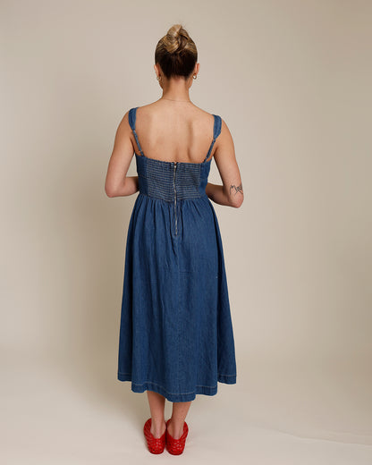 RAQUEL DENIM MIDI DRESS