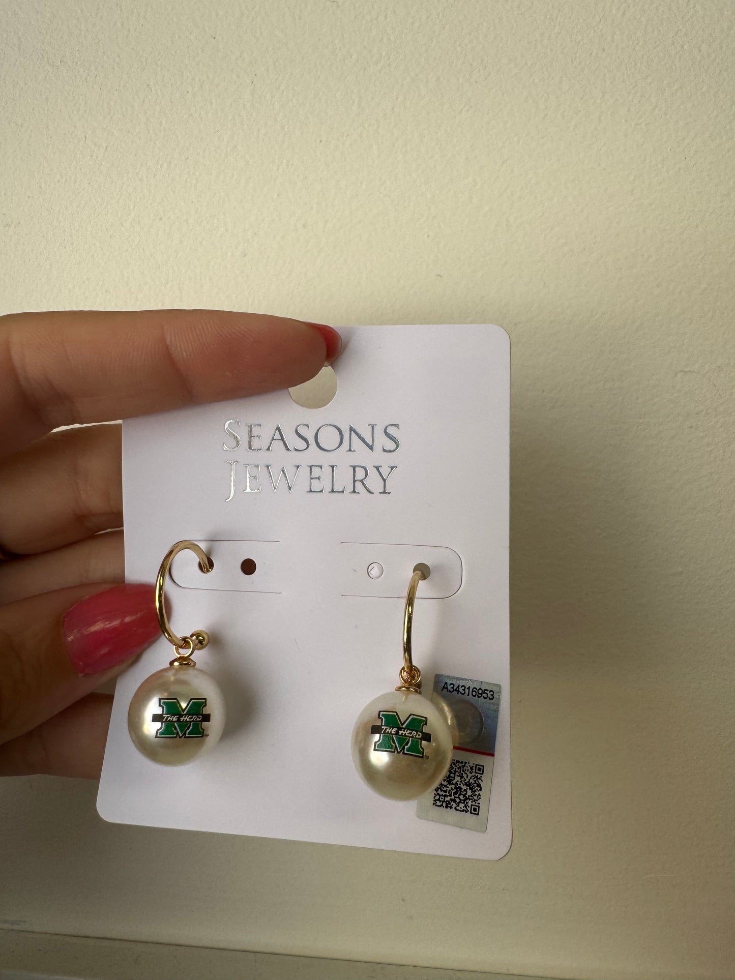 MARSHALL PEARL LOGO HOOP EARRINGS