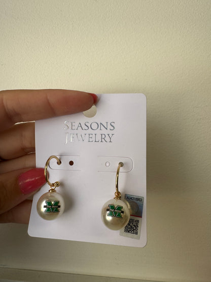 MARSHALL PEARL LOGO HOOP EARRINGS