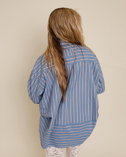 FREE PEOPLE VARSITY VIBES STRIPED BUTTON UP