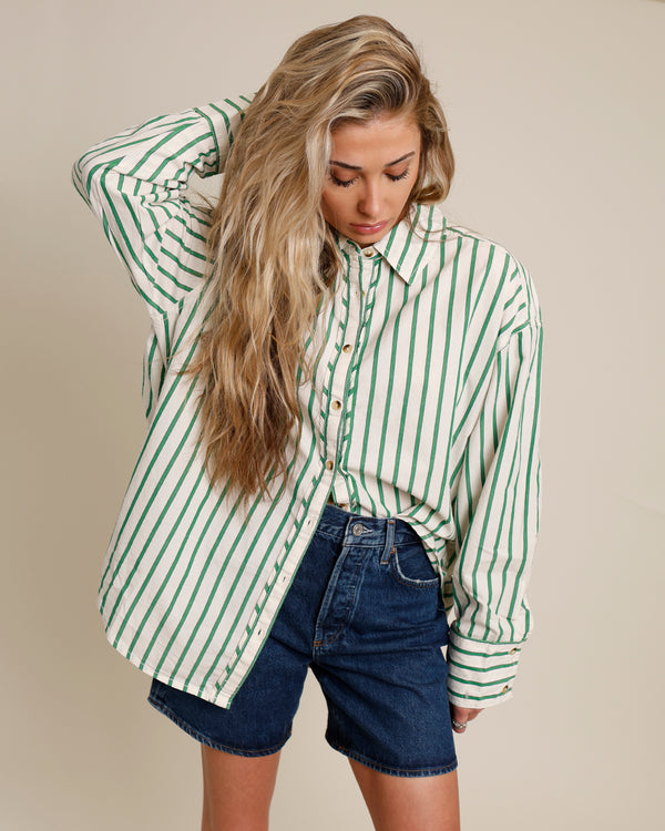 FREE PEOPLE STRIPED VARSITY VIBES SHIRT