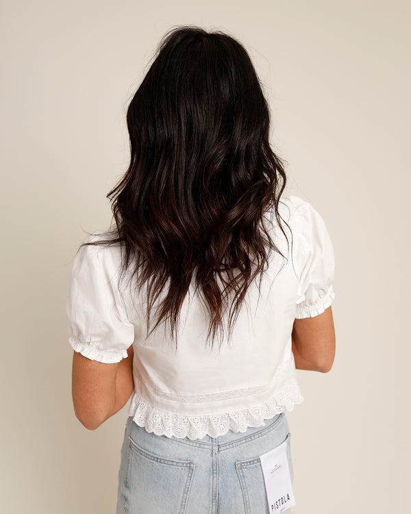 PAPER DREAMS TIE-FRONT EYELET LACE TRIM TOP