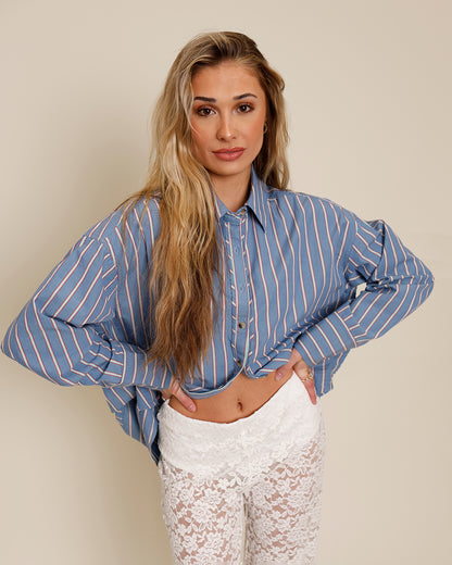 FREE PEOPLE VARSITY VIBES STRIPED BUTTON UP