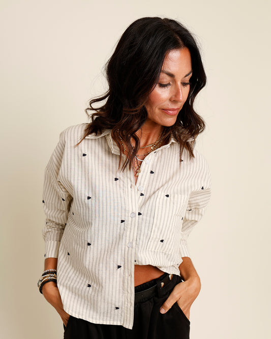 embroidered heart button up