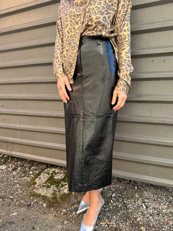 CRINKLE LEATHER PENCIL SKIRT