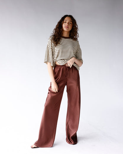 HIP CHOCOLATE SATIN WIDE LEG PANTS