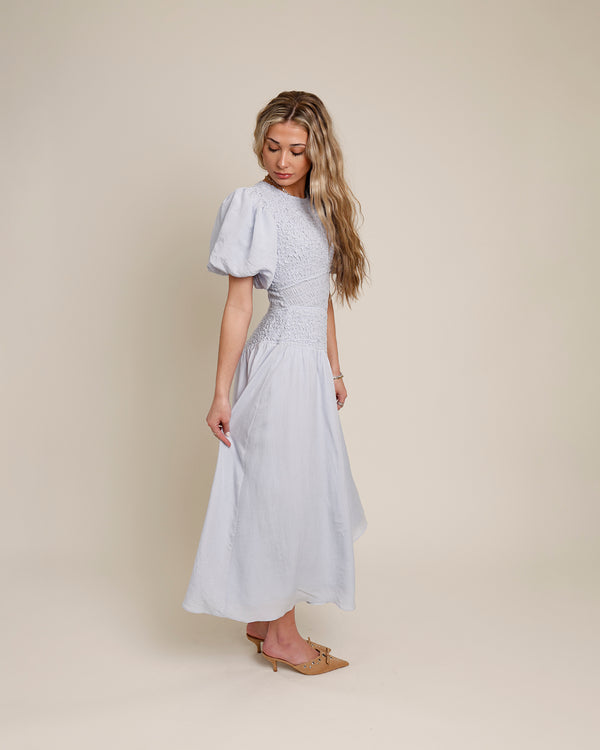 ASTR THE LABEL THEONI SMOCKED ASYMMETRICAL DRESS