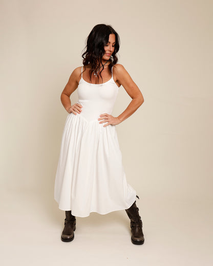 TEA TIME DROP WAIST DRESS X WHITE