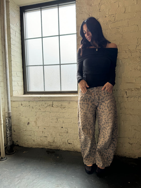 free people leopard barrel jeans