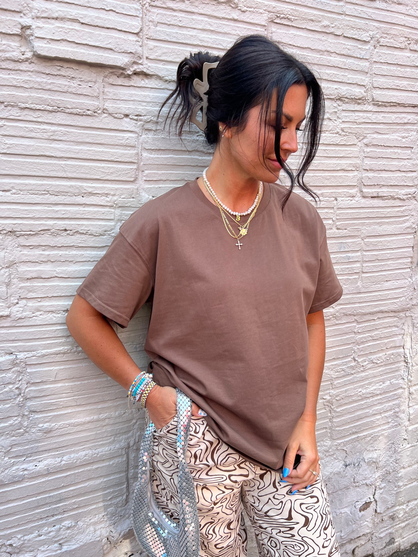 ESPRESSO SOLID OVERSIZED ATHLEISURE TEE - THE HIP EAGLE BOUTIQUE