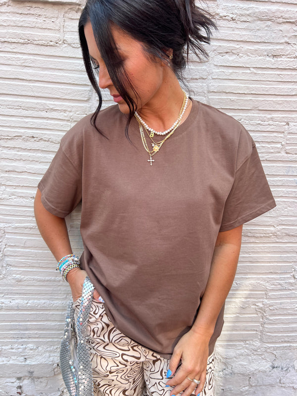 ESPRESSO SOLID OVERSIZED ATHLEISURE TEE - THE HIP EAGLE BOUTIQUE