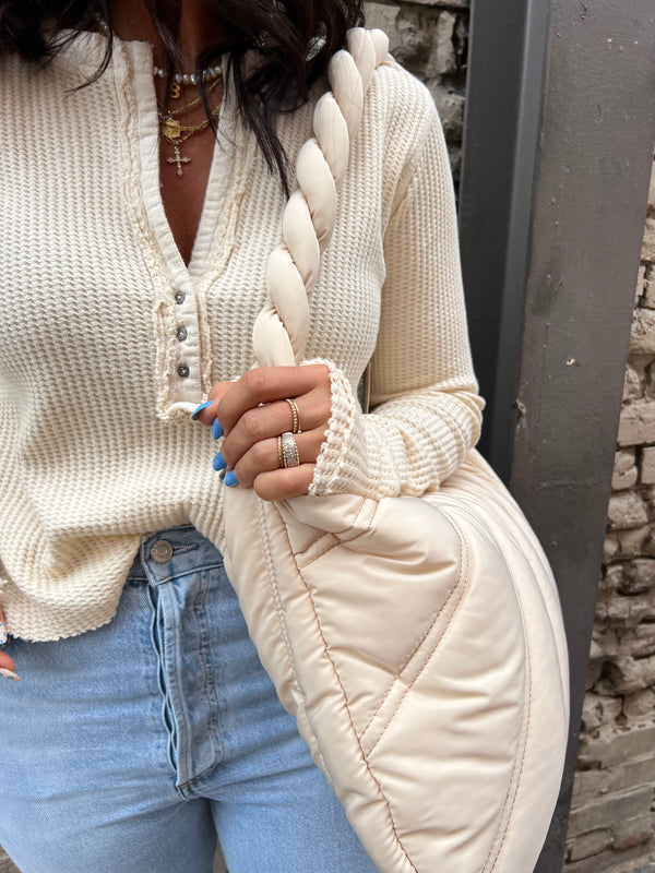 TRENDY NEUTRAL QUILTED TOTE BAG - THE HIP EAGLE BOUTIQUE