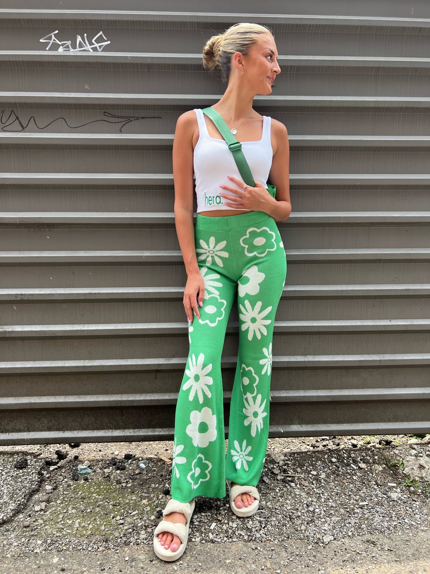 TRENDY RETRO FLARE PANTS IN GREEN - THE HIP EAGLE BOUTIQUE