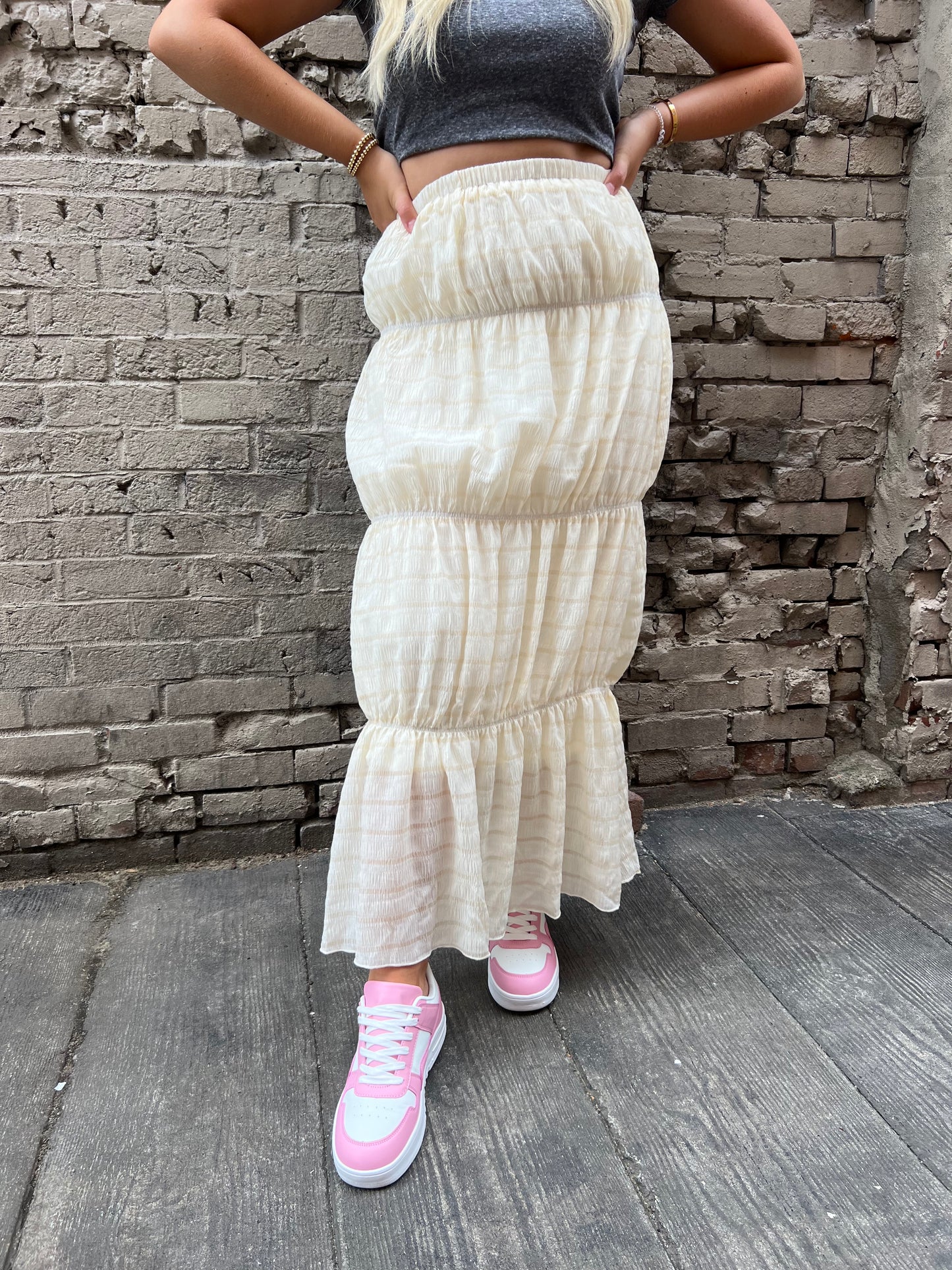 FEARLESS IVORY TIERED MAXI SKIRT - THE HIP EAGLE BOUTIQUE