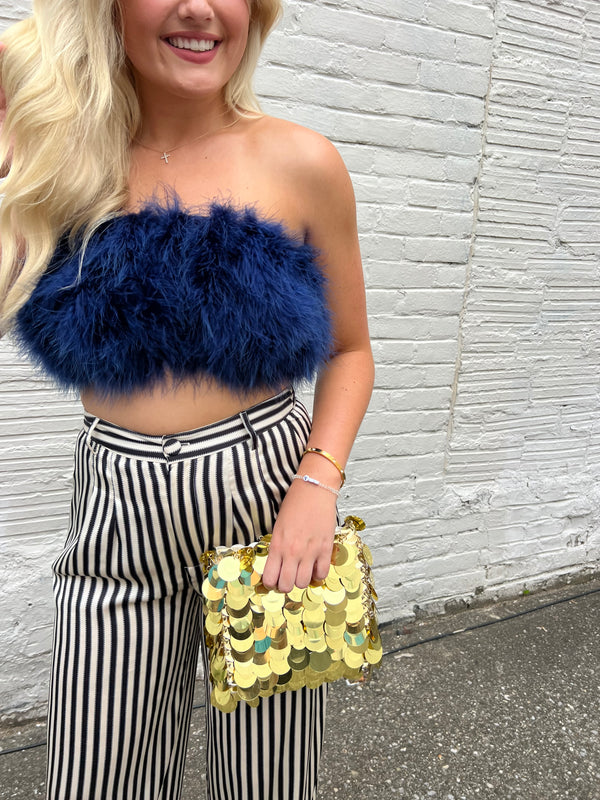 UNIQUE BLUE FEATHER TUBE TOP - THE HIP EAGLE BOUTIQUE