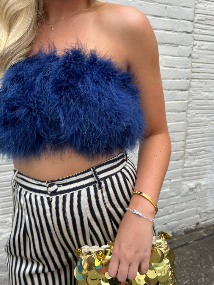 UNIQUE BLUE FEATHER TUBE TOP - THE HIP EAGLE BOUTIQUE