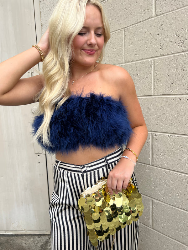 UNIQUE BLUE FEATHER TUBE TOP - THE HIP EAGLE BOUTIQUE