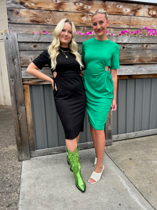 HERD PRESS BOX SOLID CUT OUT MIDI DRESS - THE HIP EAGLE BOUTIQUE 