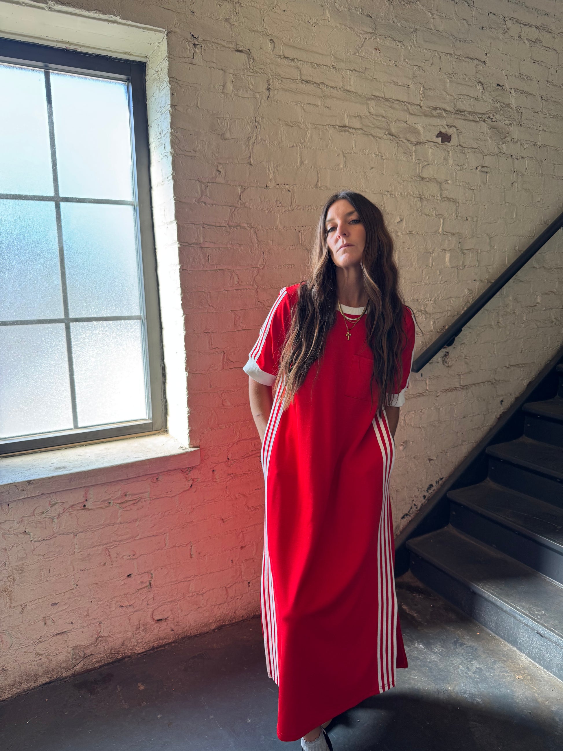 THE HIP EAGLE BOUTIQUE | VARSITY STRIDE MIDI DRESS X RED The Hip Eagle THE HIP EAGLE BOUTIQUE | VARSITY STRIDE MIDI DRESS X RED The Hip Eagle