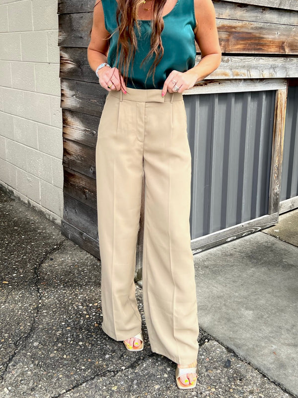 BUSINESS CASUAL TAUPE HIGH RISE TROUSER PANT - THE HIP EAGLE BOUTIQUE