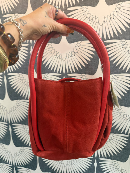 FREE PEOPLE BARLOW SUEDE BUCKET BAG X RED