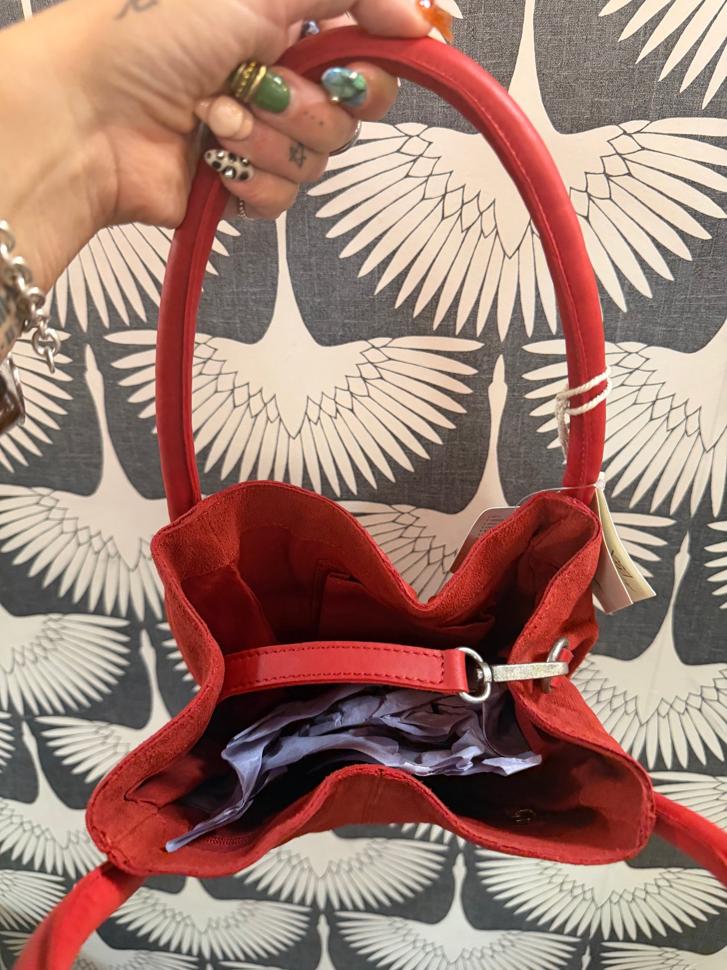FREE PEOPLE BARLOW SUEDE BUCKET BAG X RED