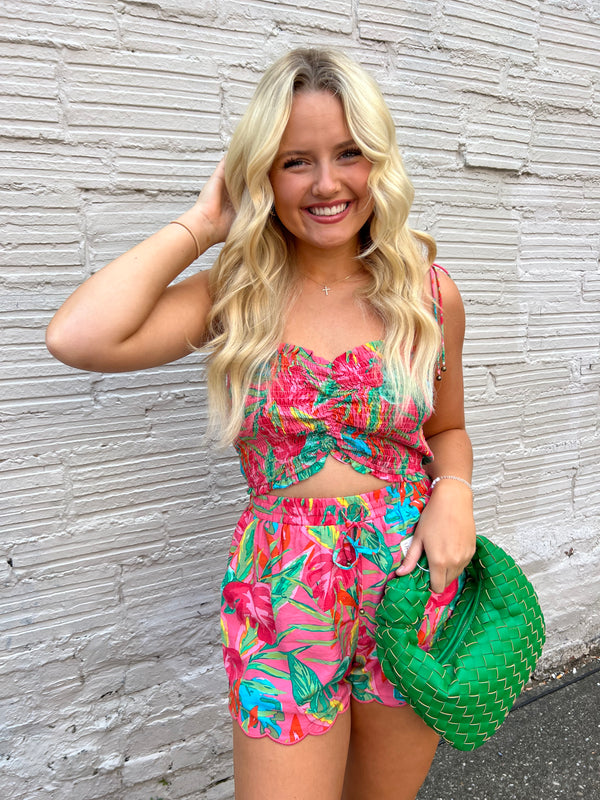 TROPICAL SUMMER PINK TUBE TOP MATHCING SET - THE HIP EAGLE BOUTIQUE 