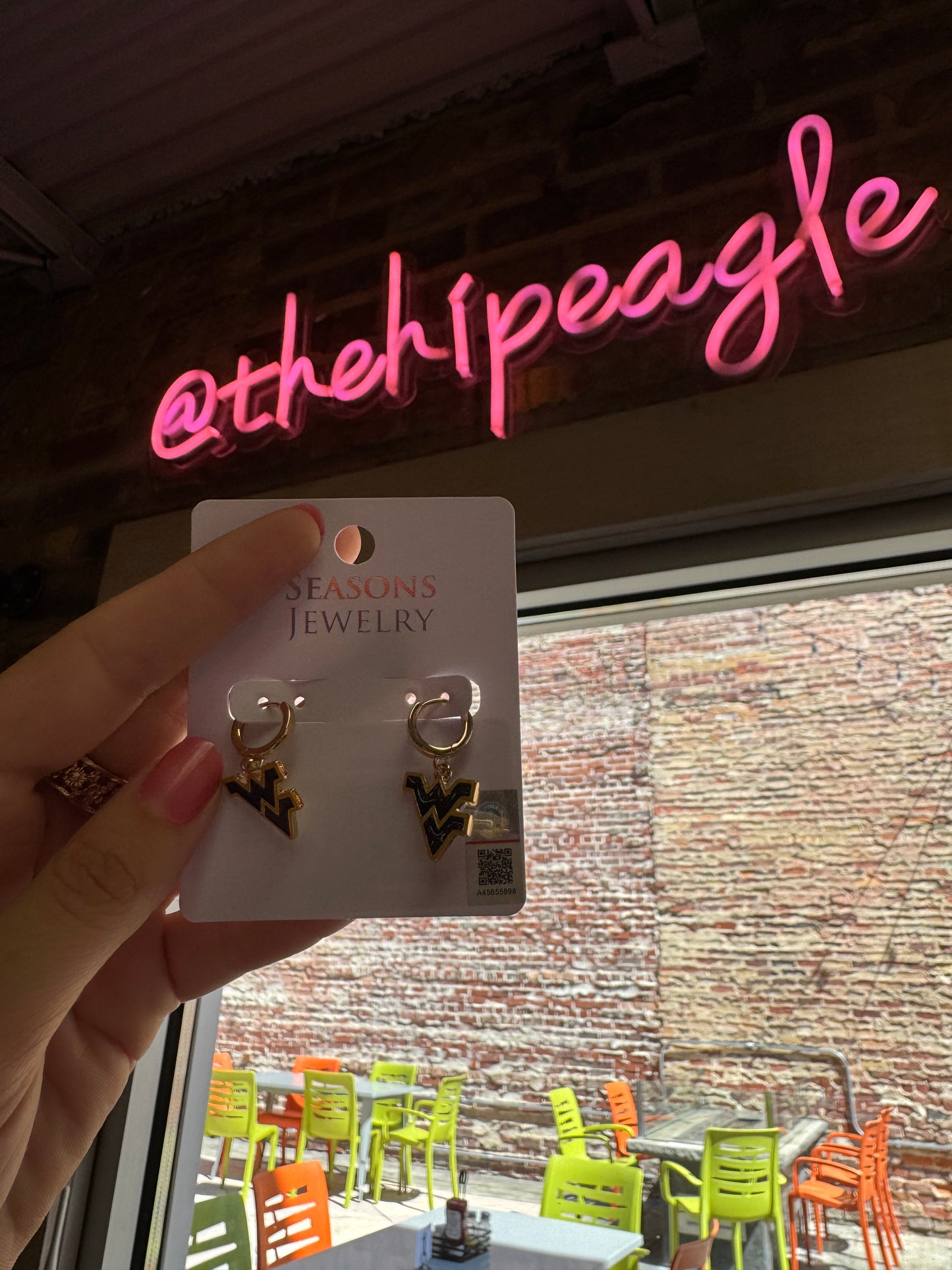 WEST VIRGINIA ENAMEL LOGO HUGGIE HOOP EARRINGS