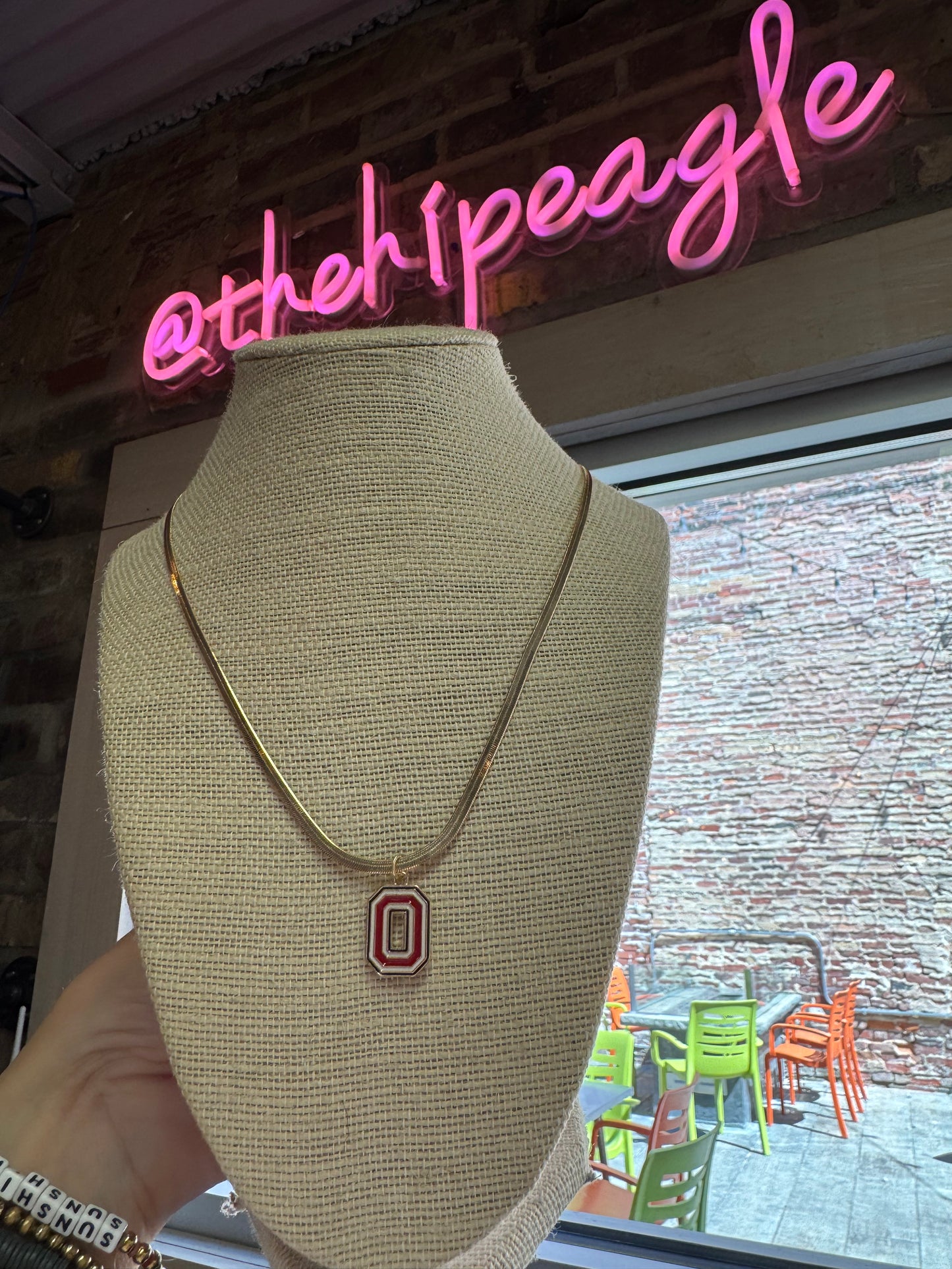 OHIO STATE GOLD & ENAMEL LOGO NECKLACE