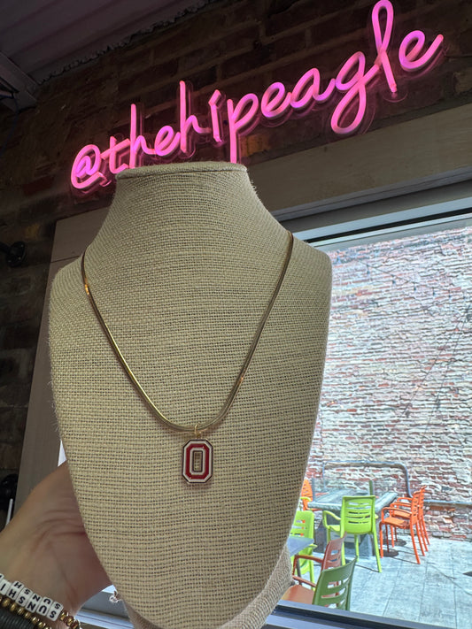 OHIO STATE GOLD & ENAMEL LOGO NECKLACE