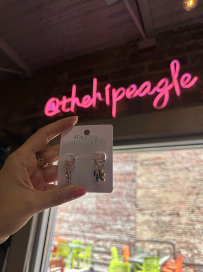 KENTUCKY GOLD ENAMEL LOGO HUGGIE HOOP EARRINGS