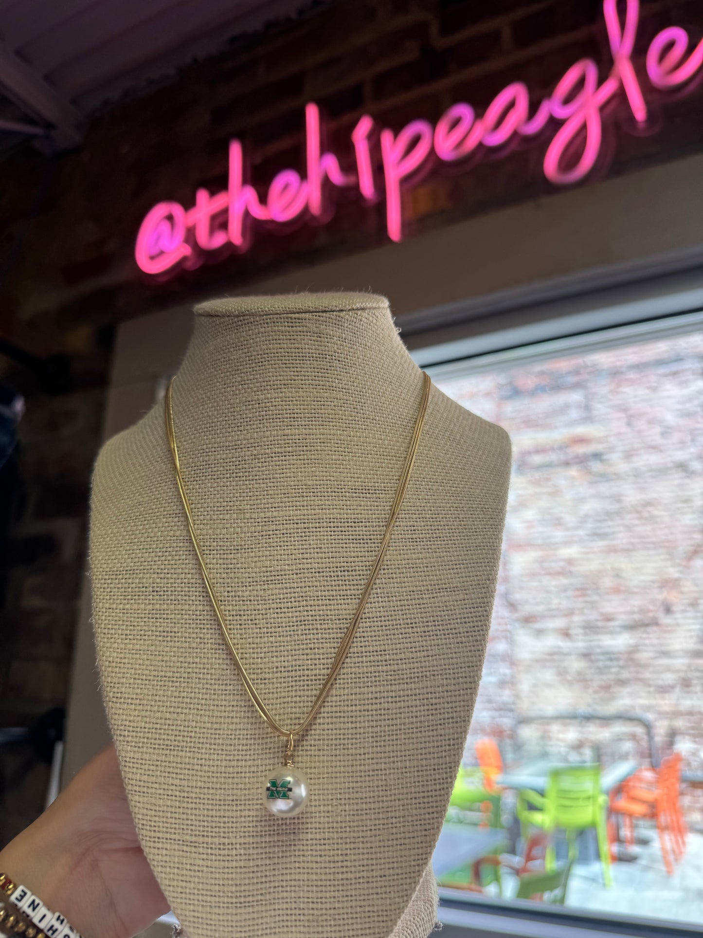 MARSHALL PEARL LOGO LAYERED NECKLACE