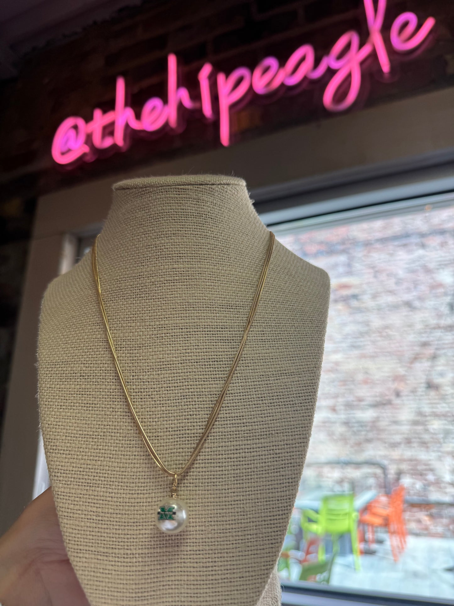 MARSHALL PEARL LOGO LAYERED NECKLACE