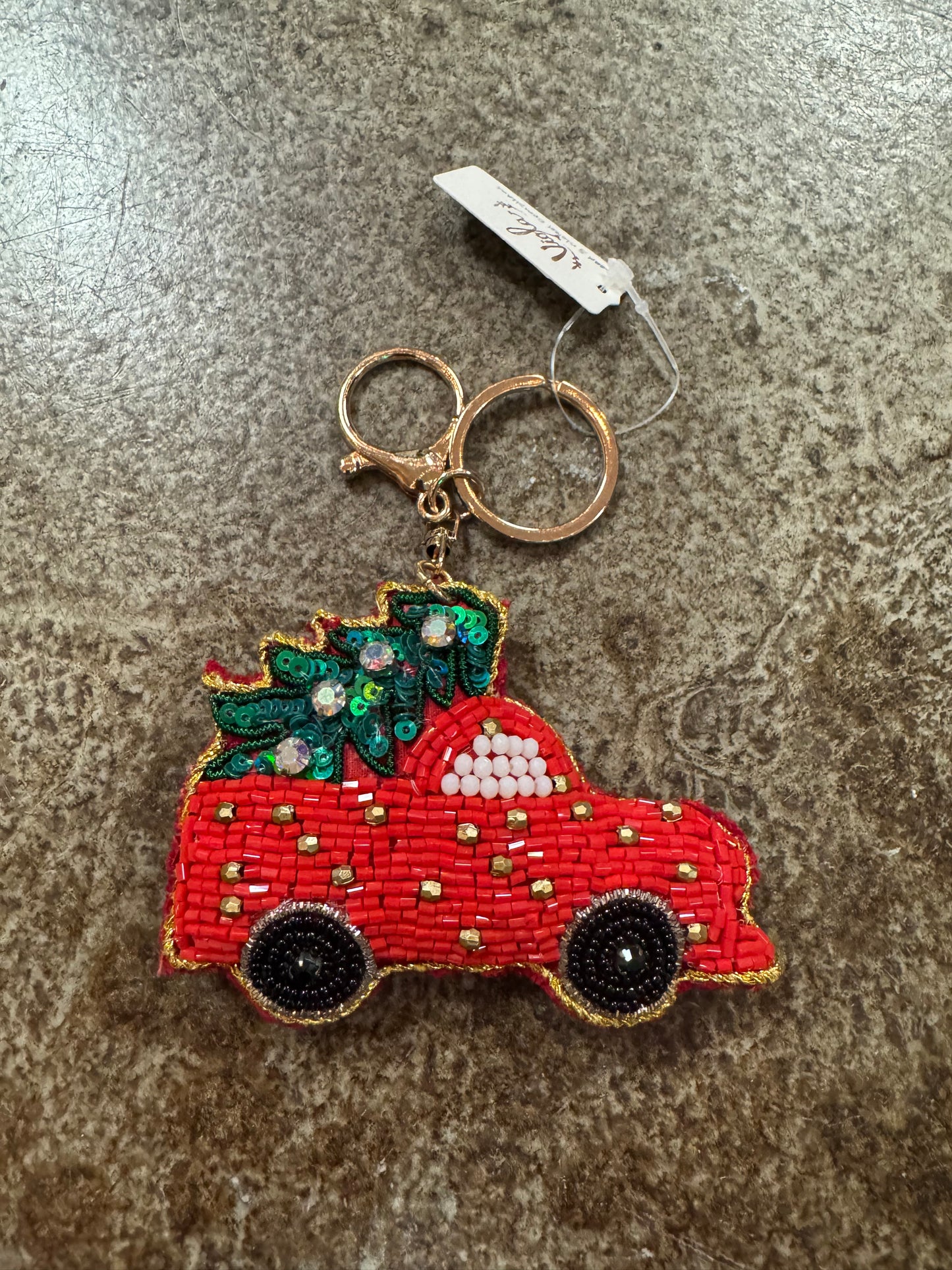 BEADED TRUCK & TREE BAG CHARM