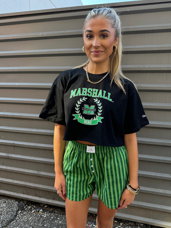 marshall university herd cropped black tee